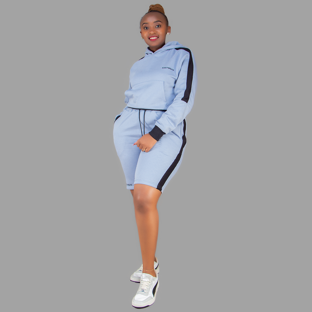 Women Sky Blue/Black Short Set