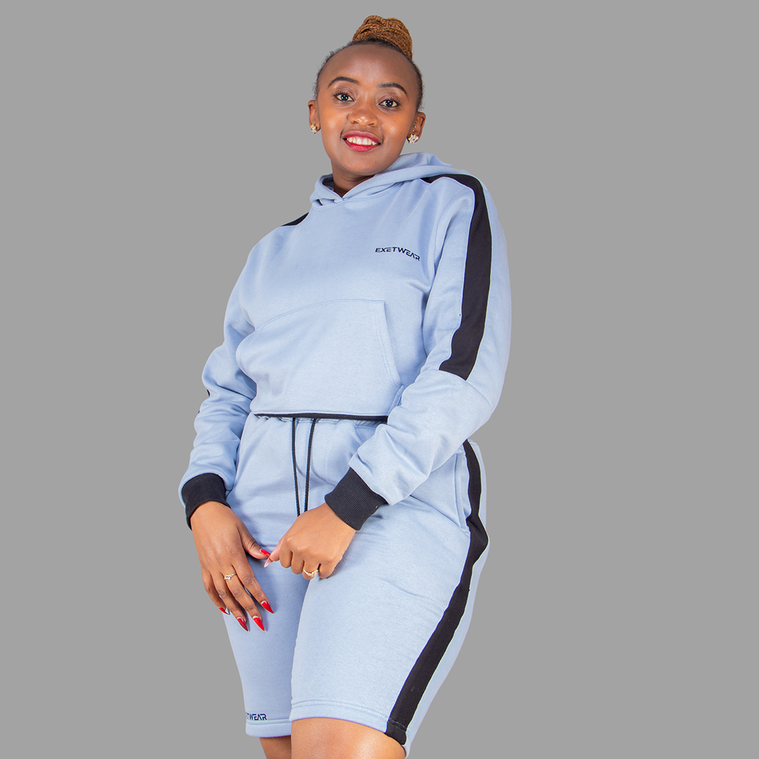 Women Sky Blue/Black Short Set