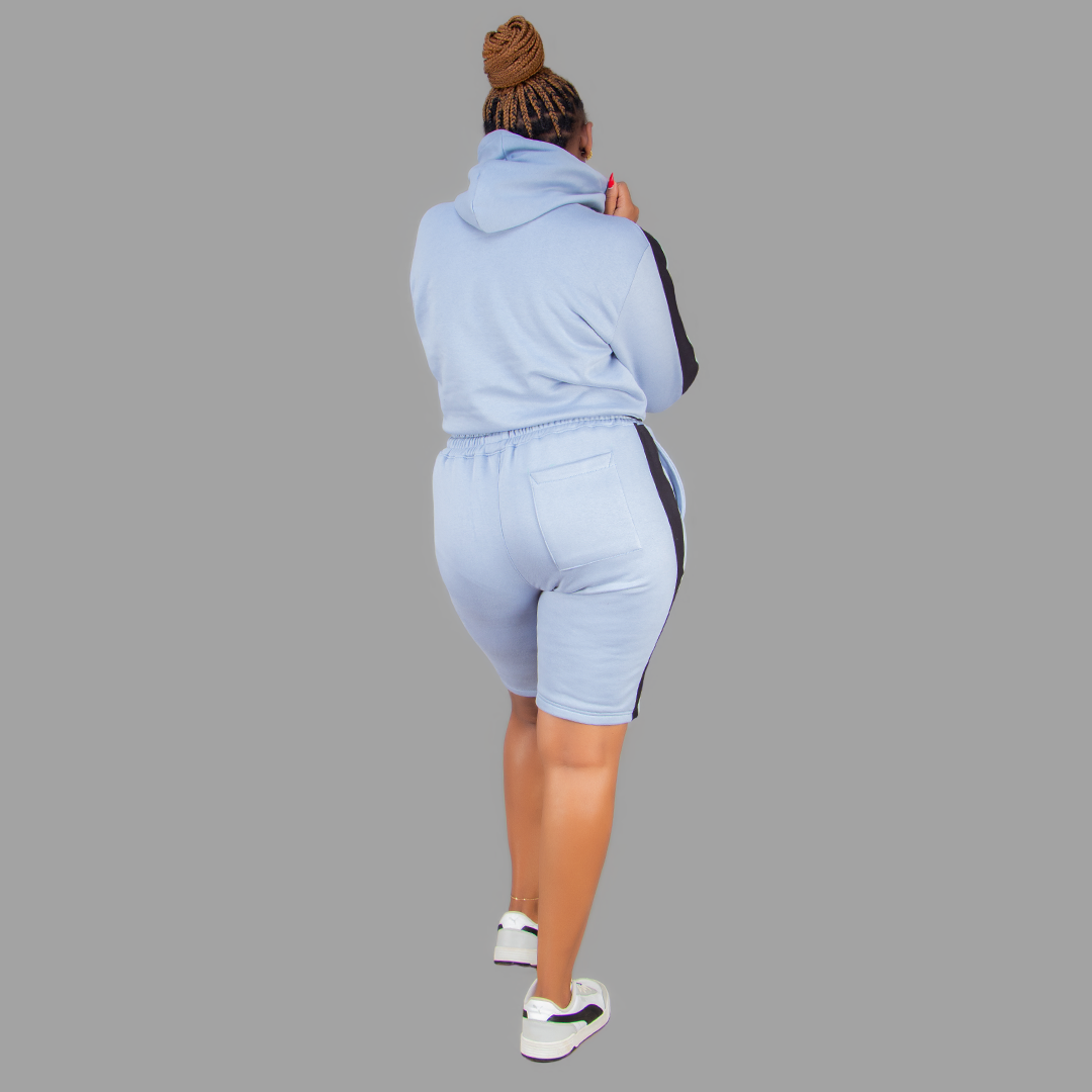 Women Sky Blue/Black Short Set