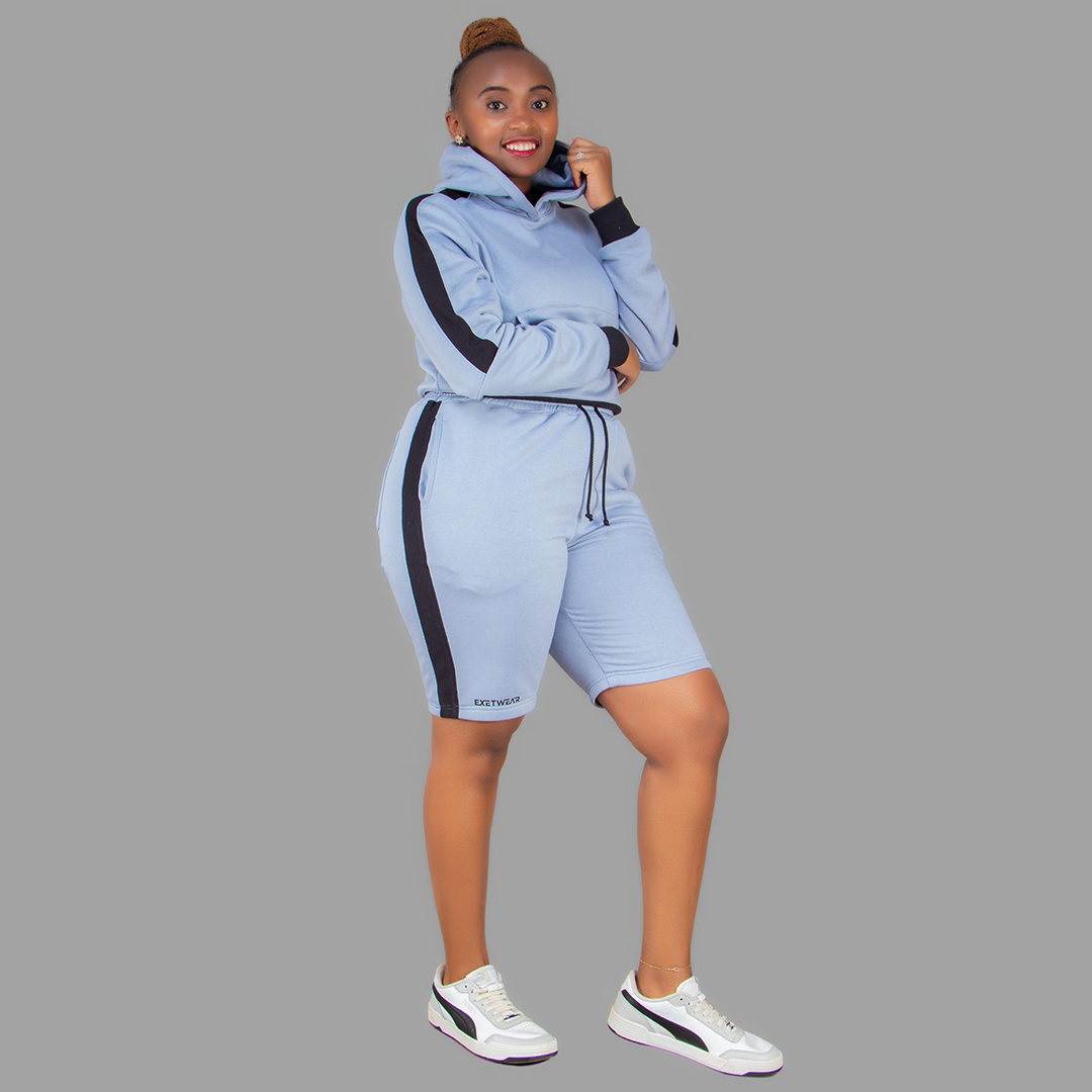 Women Sky Blue/Black Short Set