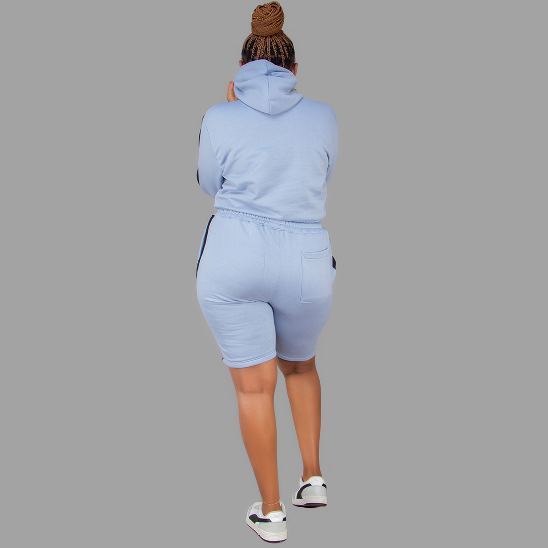 Women Sky Blue/Black Short Set