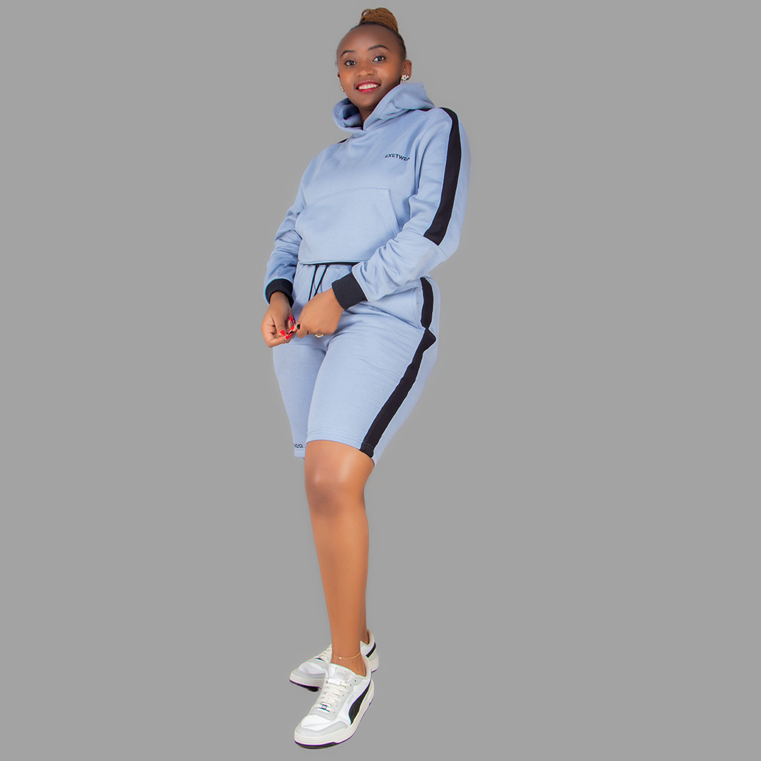 Women Sky Blue/Black Short Set