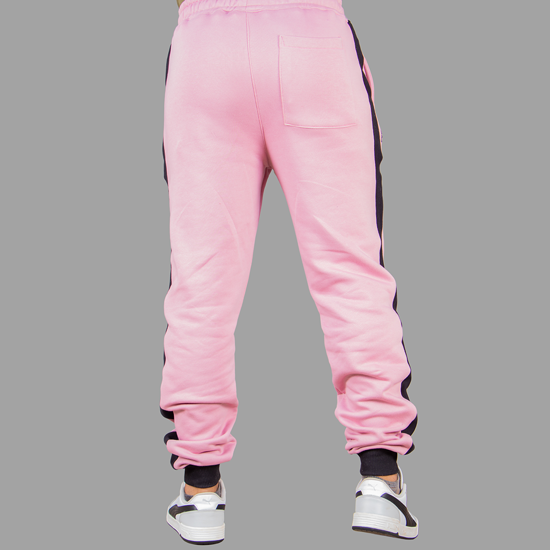 Men's Pink Sweatshirt Set (Black Stripes)