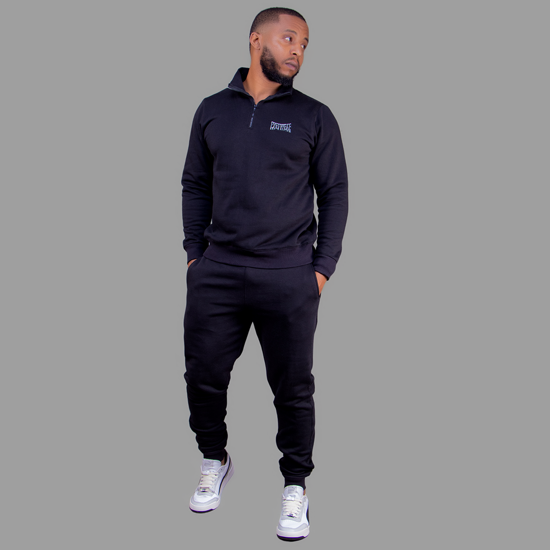 Men's Zip-Up Sweatshirt Set (Black).