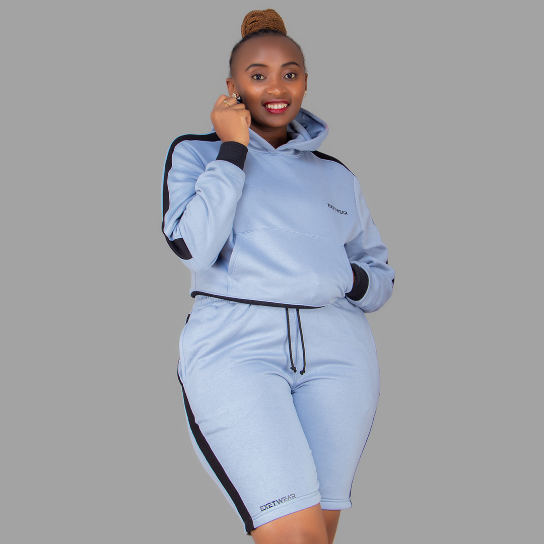 Women Sky Blue/Black Short Set