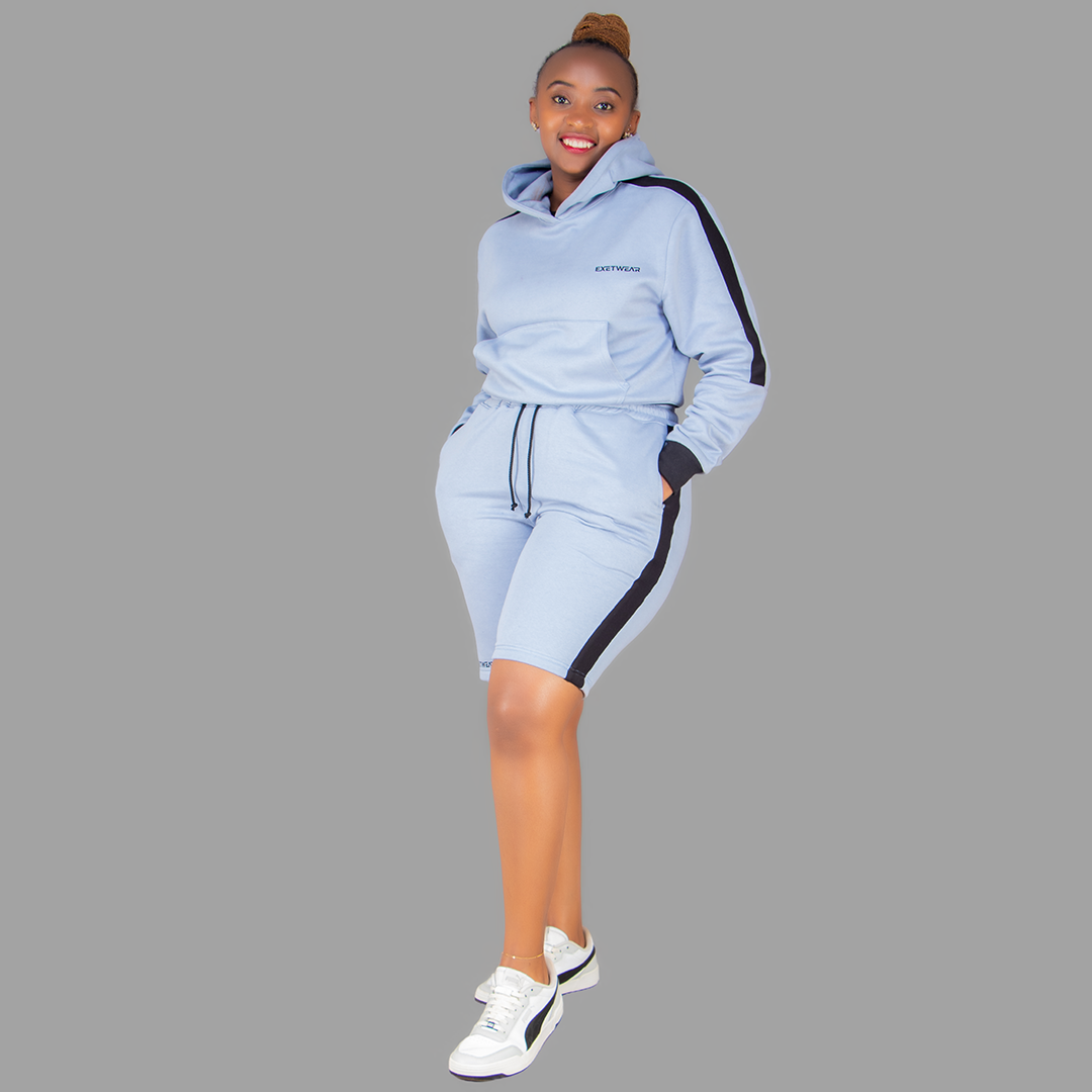 Women Sky Blue/Black Short Set