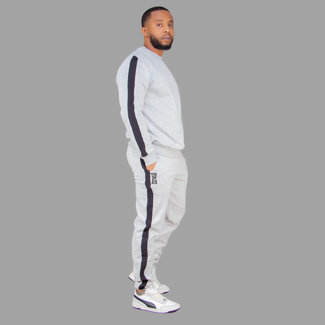 Men's Light Grey Sweatshirt Set (Black Stripes)