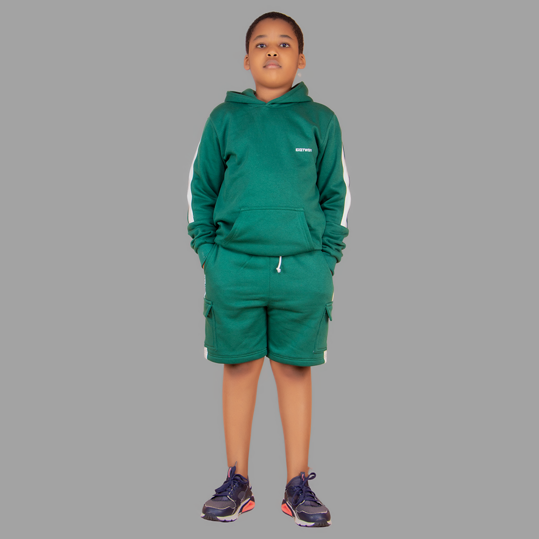 Boy's Green/White Sweatshort Set