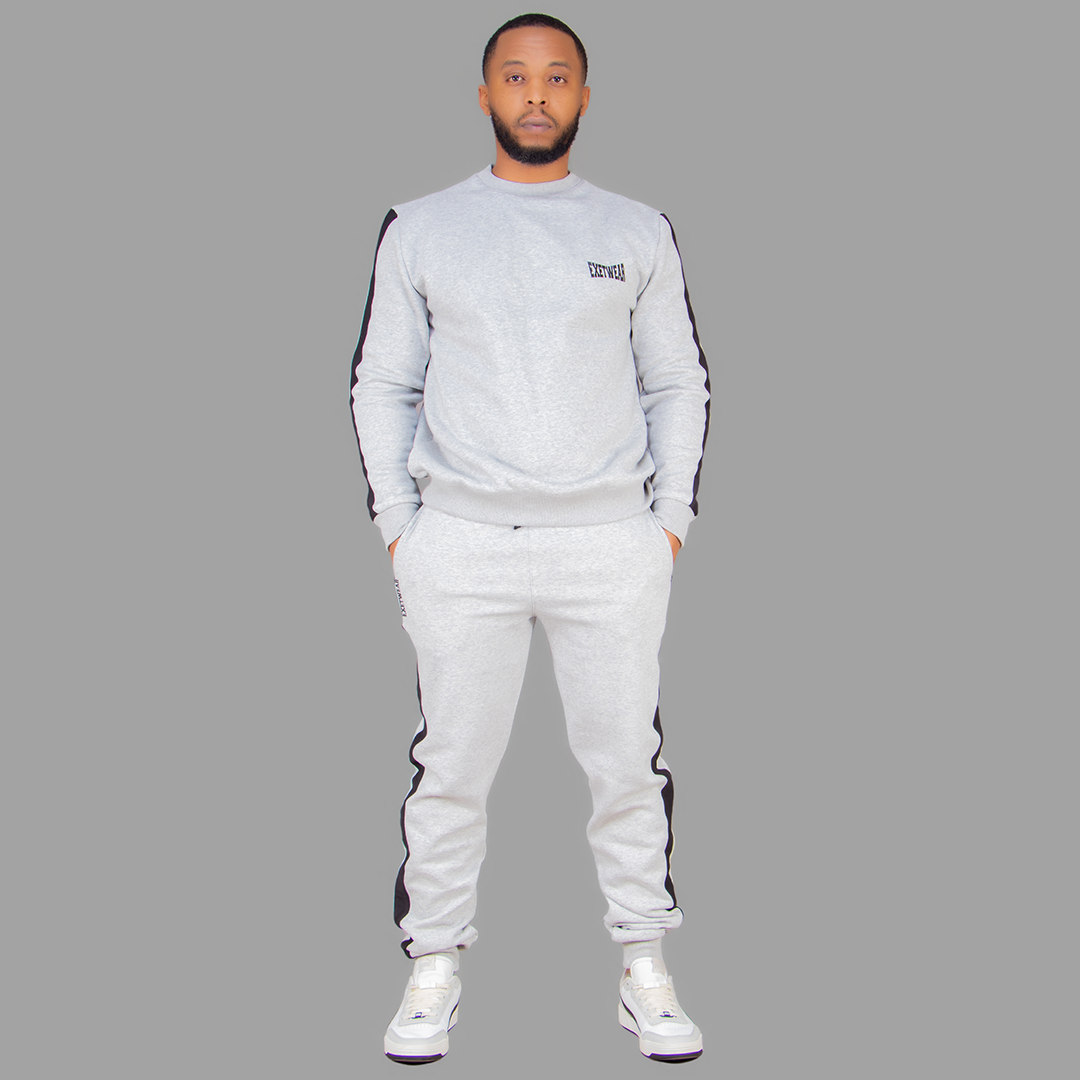 Men's Light Grey Sweatshirt Set (Black Stripes)