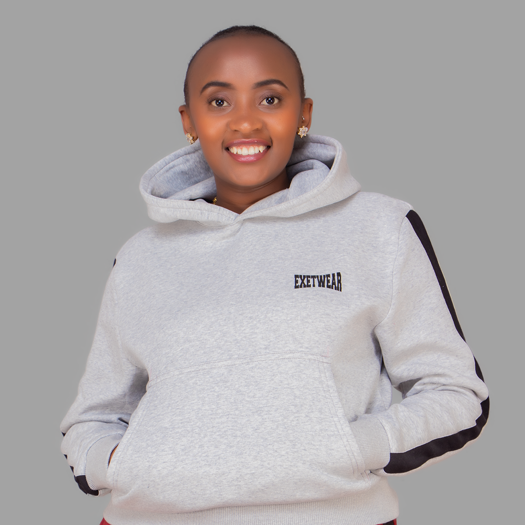 Women's Light Grey Hoodie Set (Black Stripes)