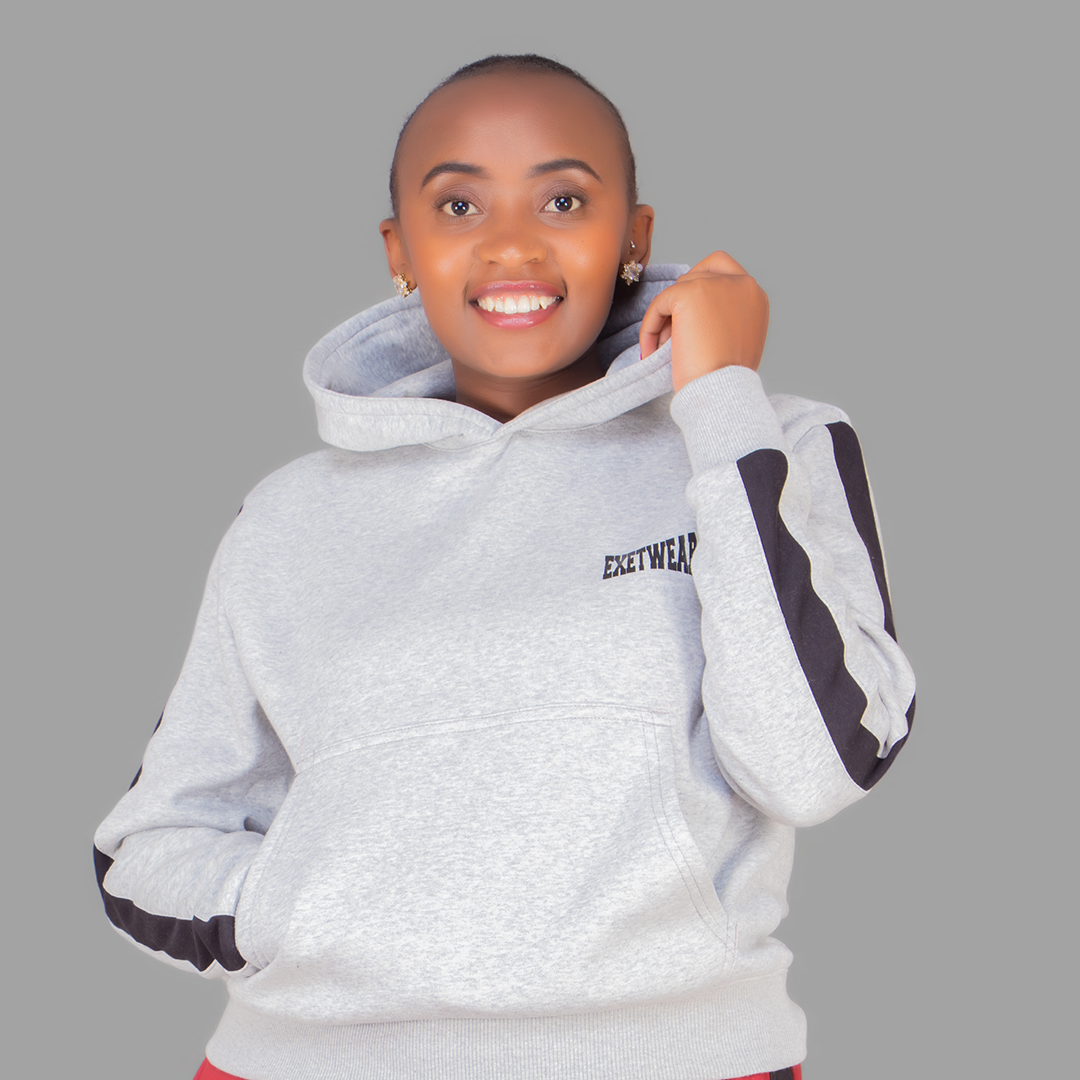 Women's Light Grey Hoodie Set (Black Stripes)