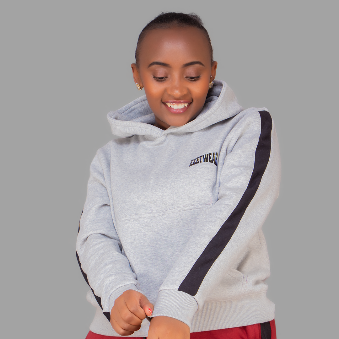 Women's Light Grey Hoodie Set (Black Stripes)