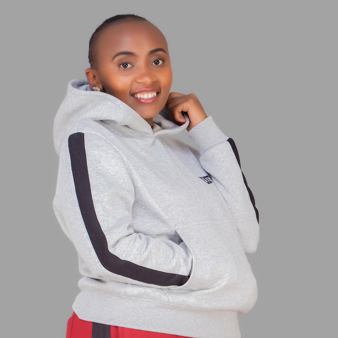 Women's Light Grey Hoodie Set (Black Stripes)