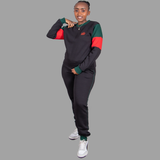 Women's Black Sweatsuit Set (Green/Red Accents)