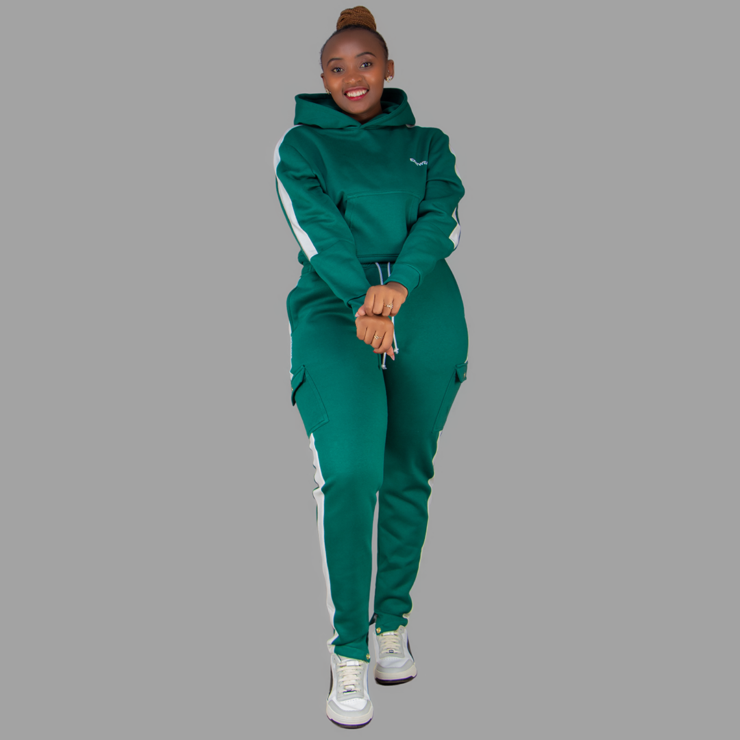 Women Green/White Hoodie Set