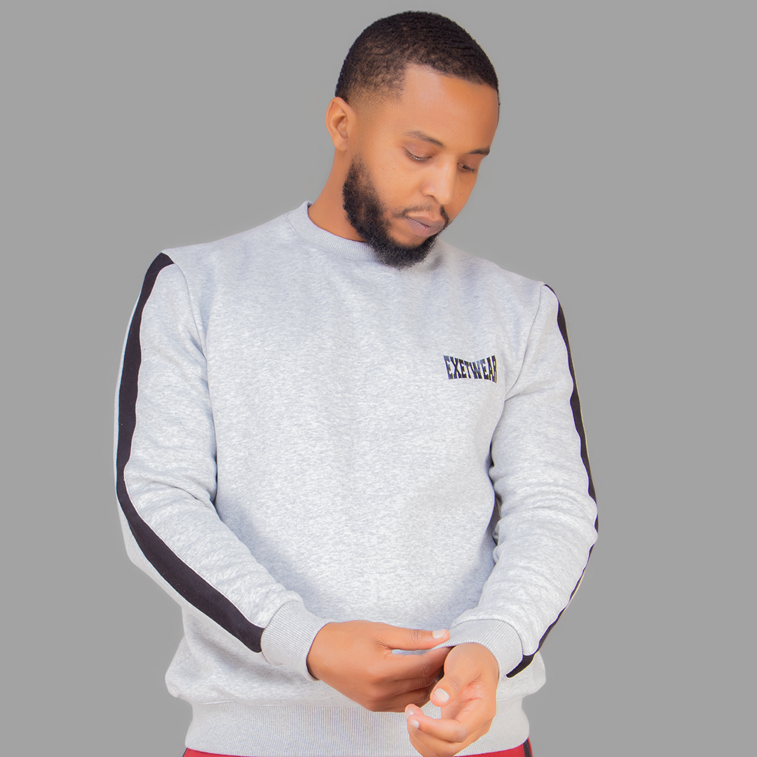 Men's Light Grey Sweatshirt Set (Black Stripes)