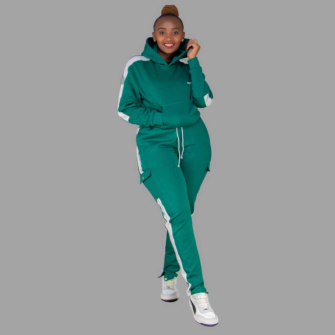 Women Green/White Hoodie Set