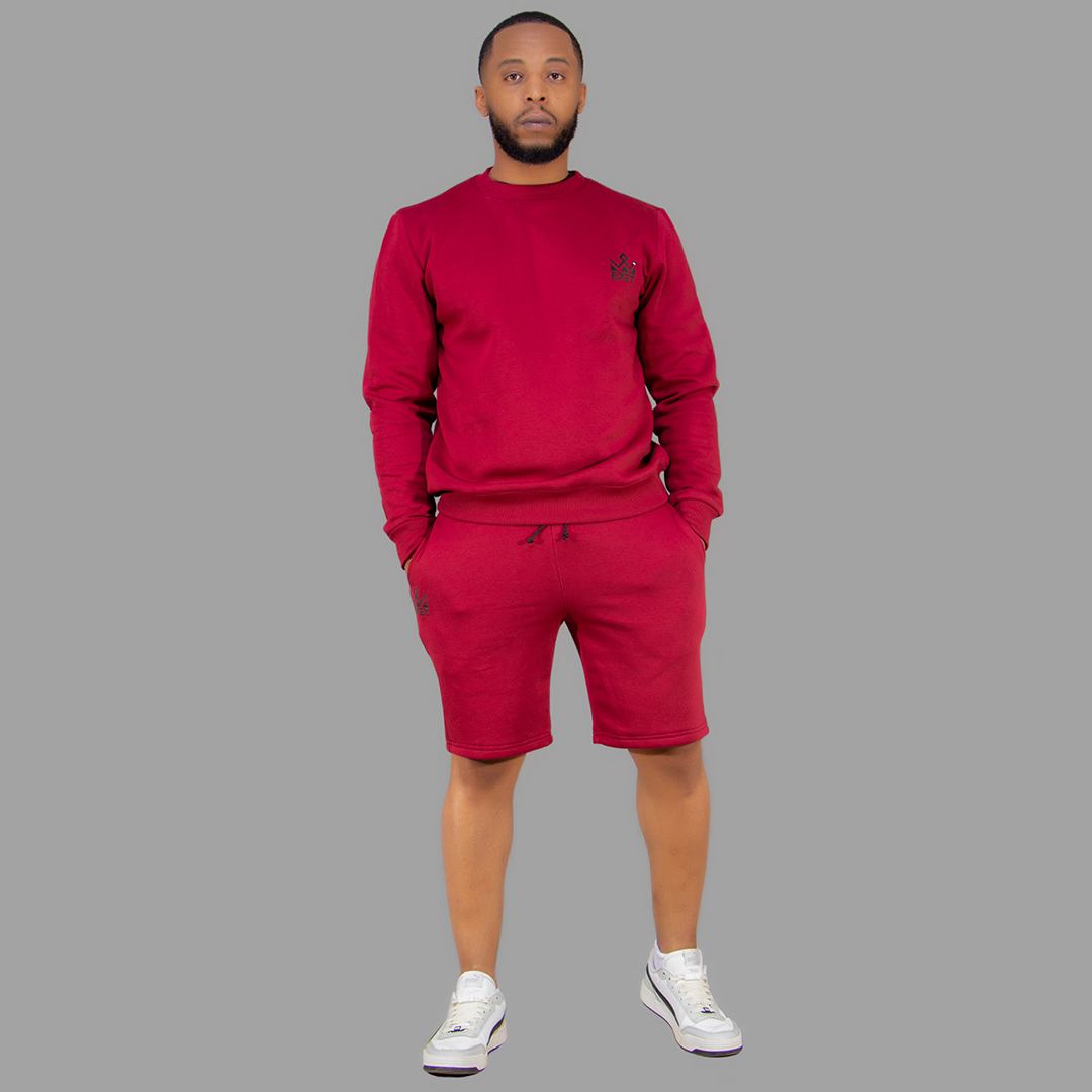 Men Maroon Sweatshirt-Short Set.