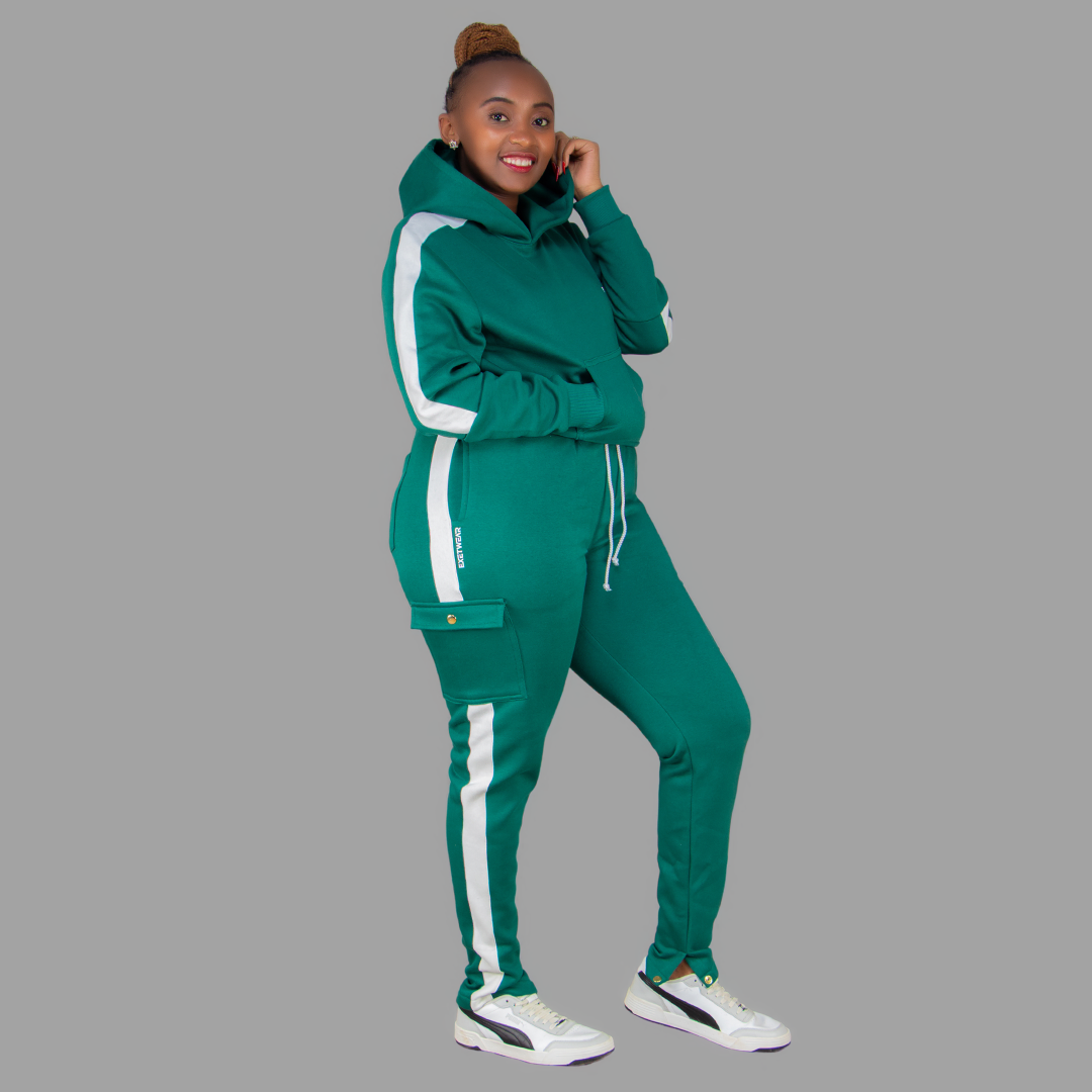 Women Green/White Hoodie Set