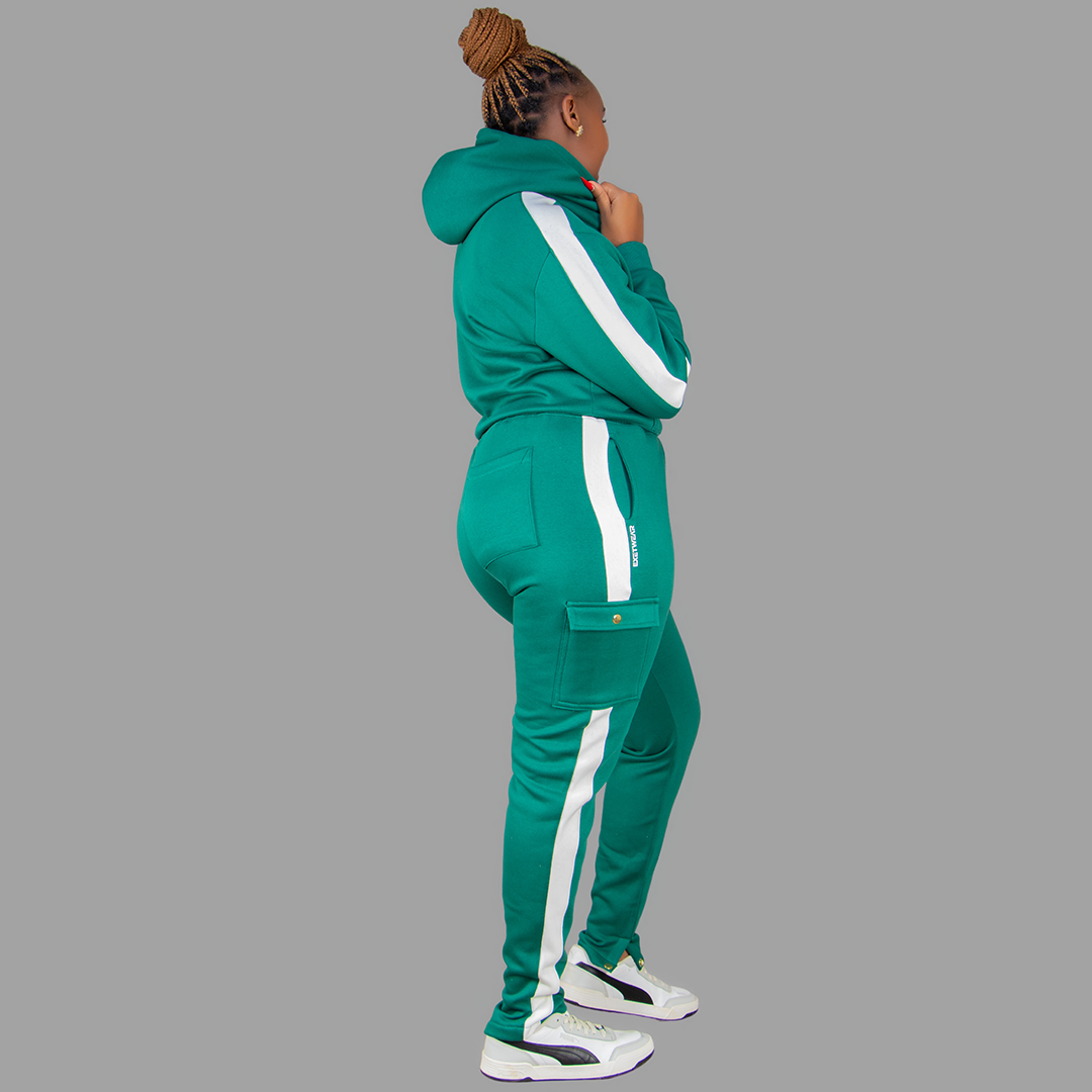 Women Green/White Hoodie Set