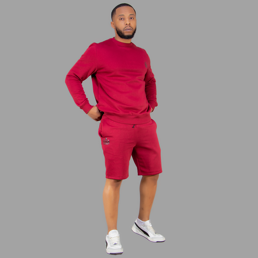 Men Maroon Sweatshirt-Short Set.