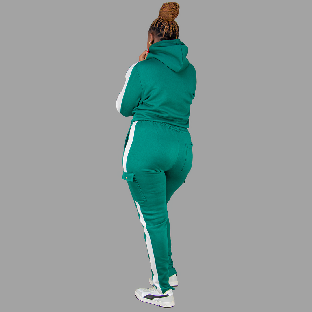 Women Green/White Hoodie Set