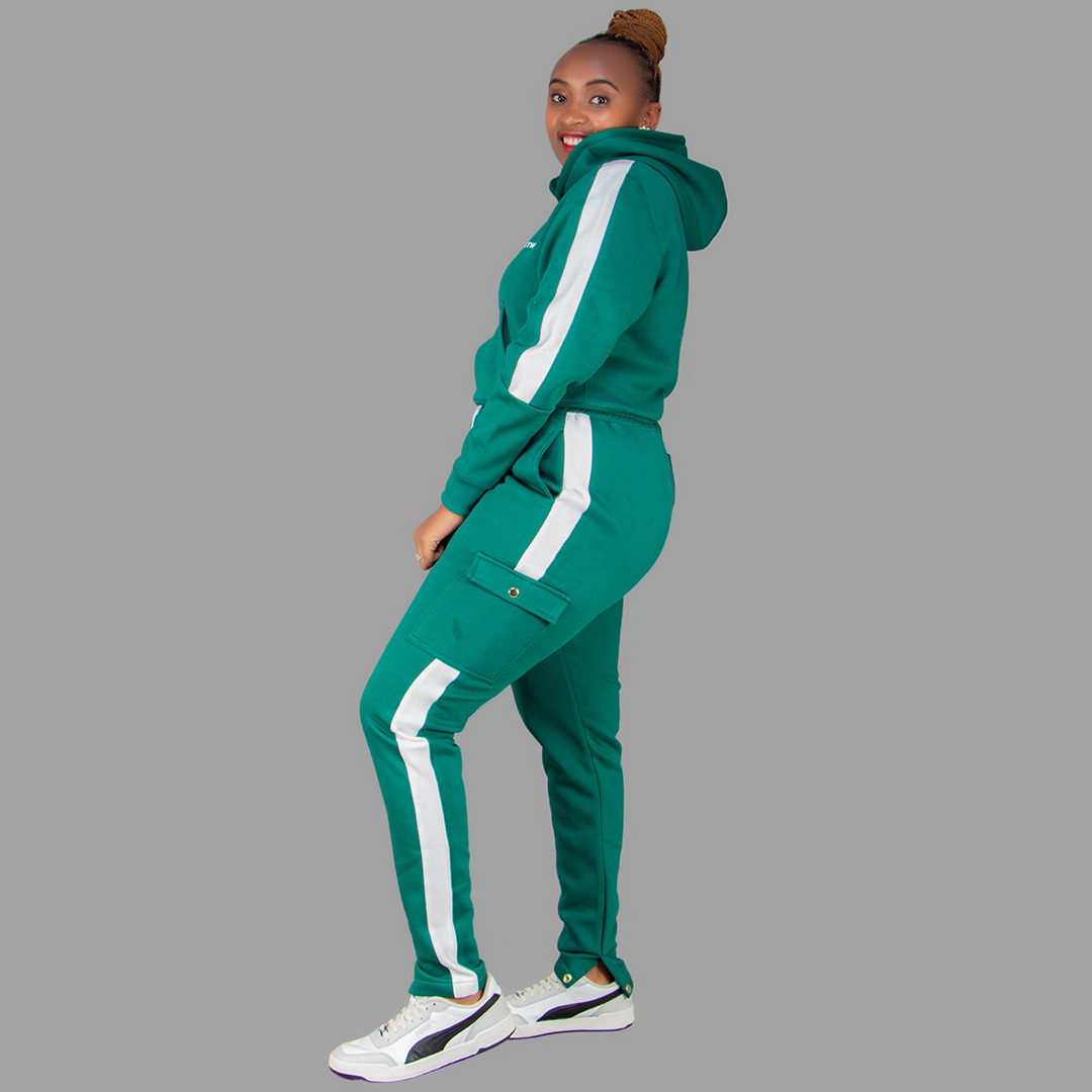 Women Green/White Hoodie Set