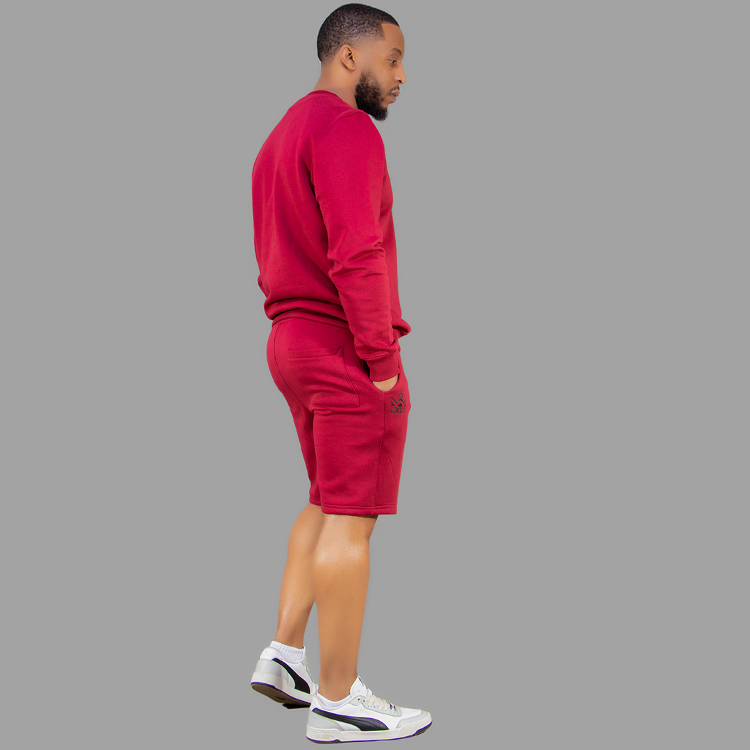 Men Maroon Sweatshirt-Short Set.