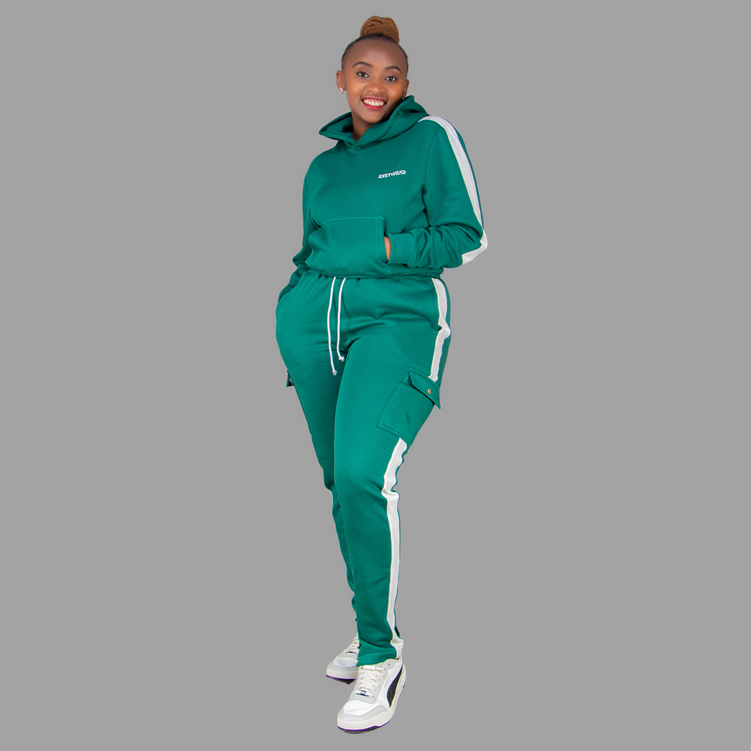 Women Green/White Hoodie Set