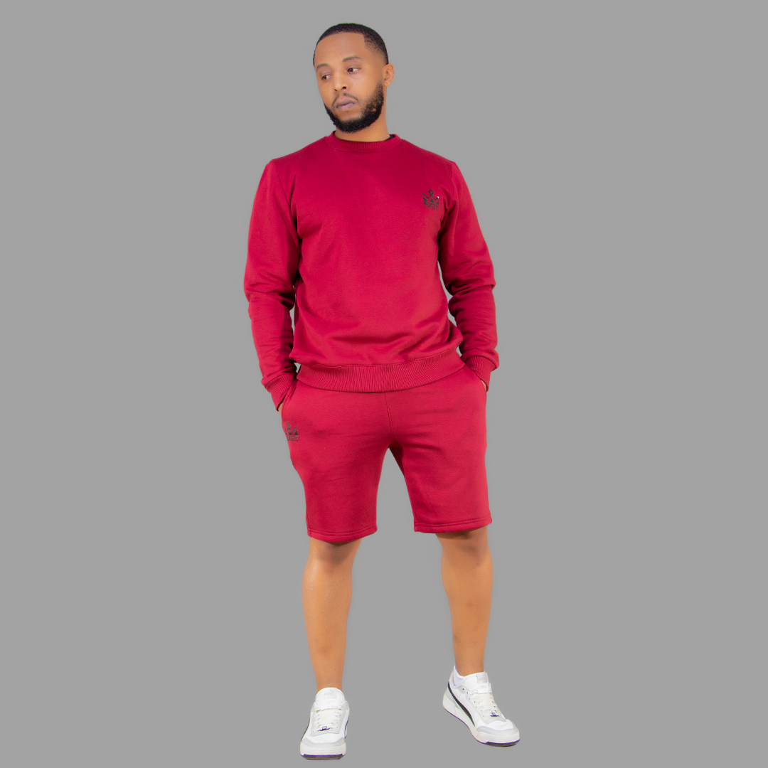 Men Maroon Sweatshirt-Short Set.