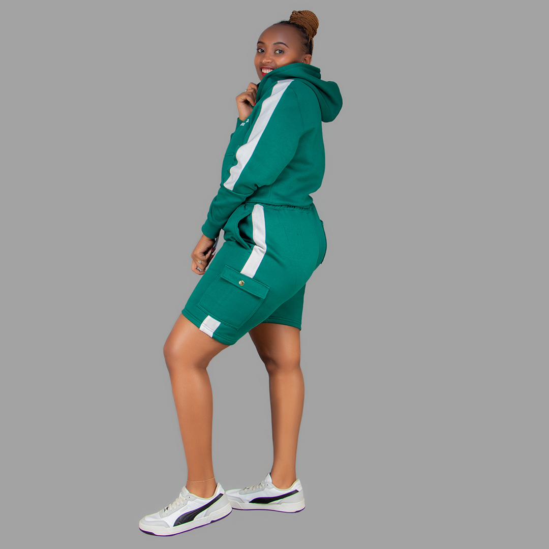 Women Green/White Sweatshort Set