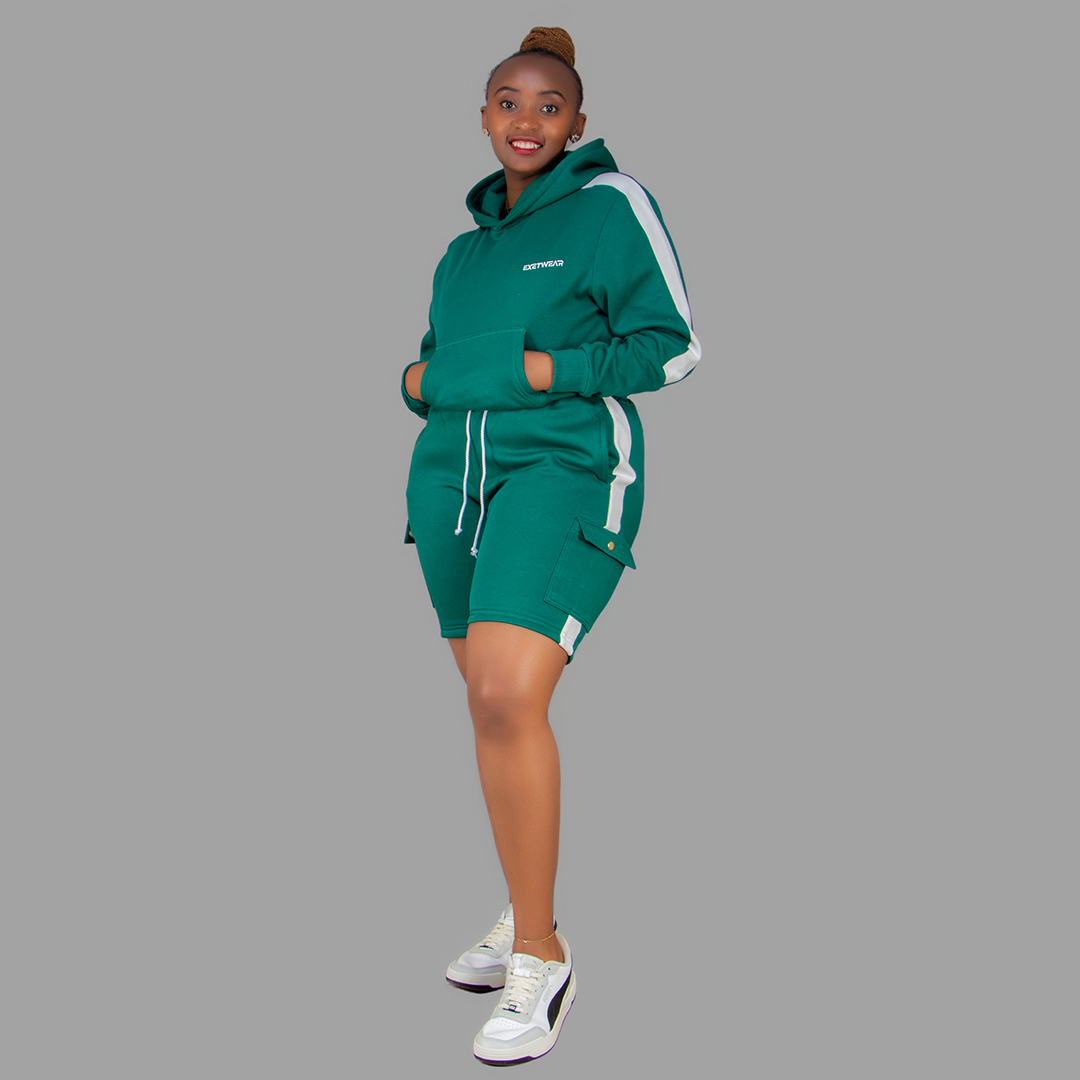 Women Green/White Sweatshort Set