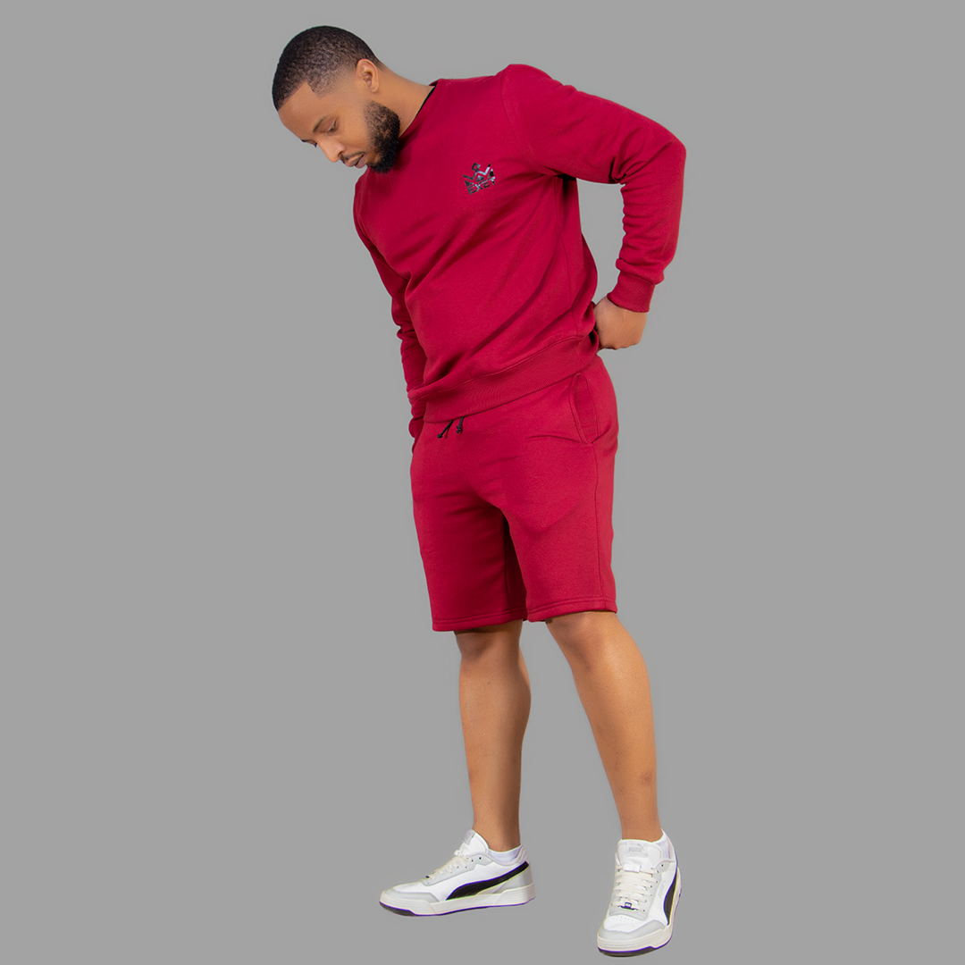 Men Maroon Sweatshirt-Short Set.