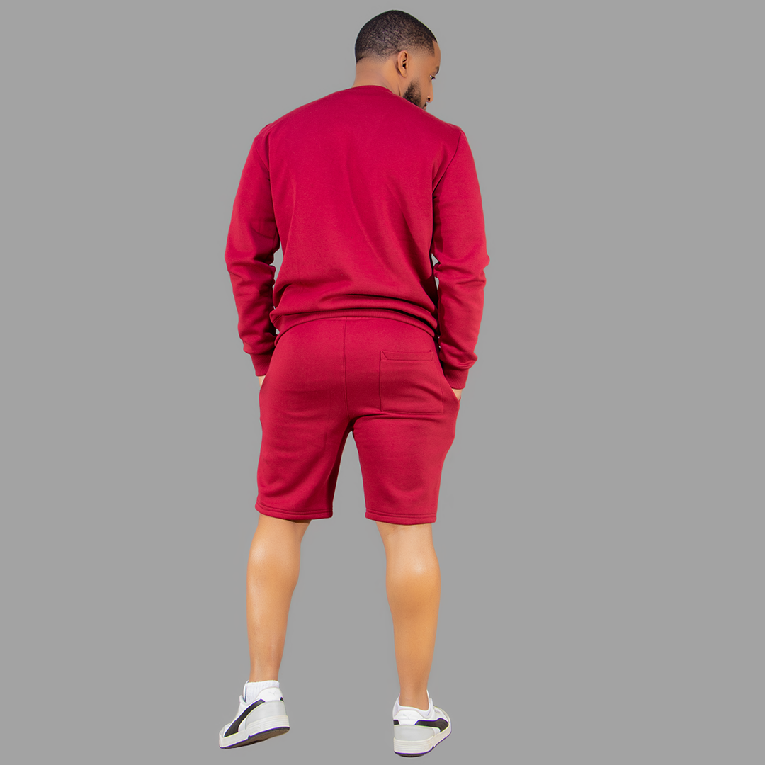 Men Maroon Sweatshirt-Short Set.