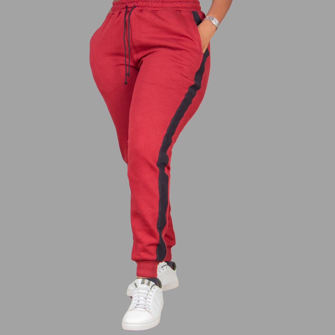 Women's Maroon Sweatpants (Black Stripes)