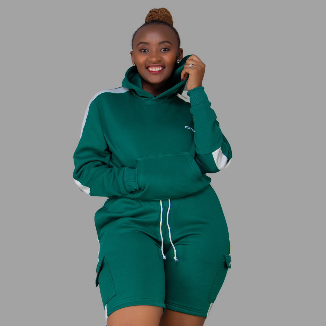 Women Green/White Sweatshort Set