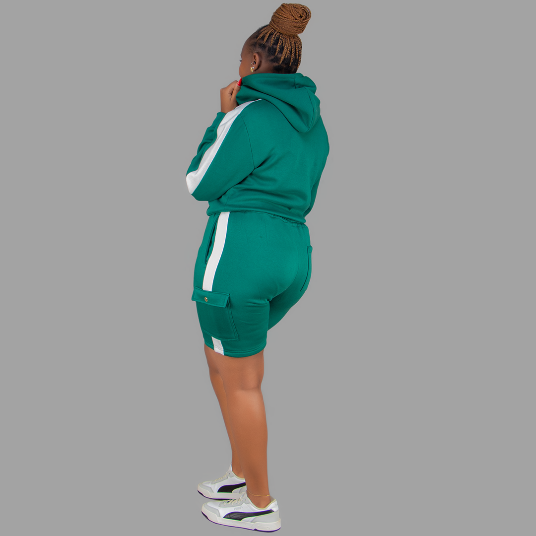 Women Green/White Sweatshort Set