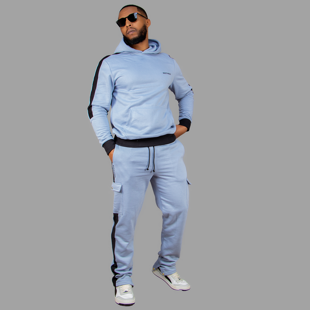 Men Sky Blue Hoodie set