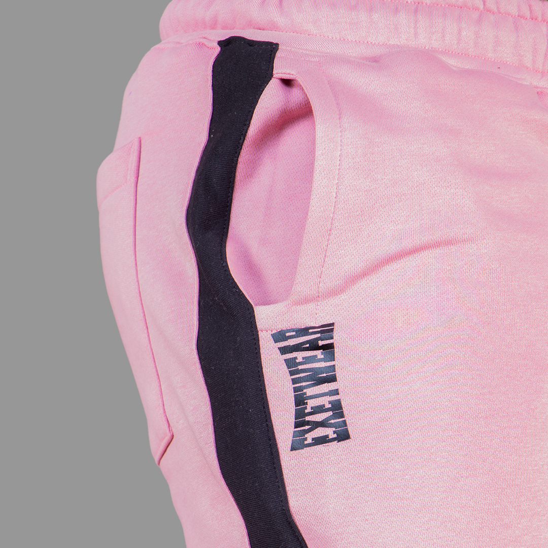 Men's Pink Hoodie Set (Black stripes).