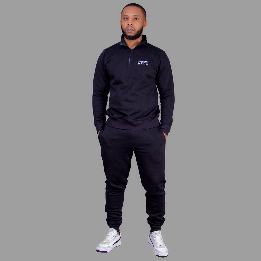 Men's Zip-Up Sweatshirt Set (Black).