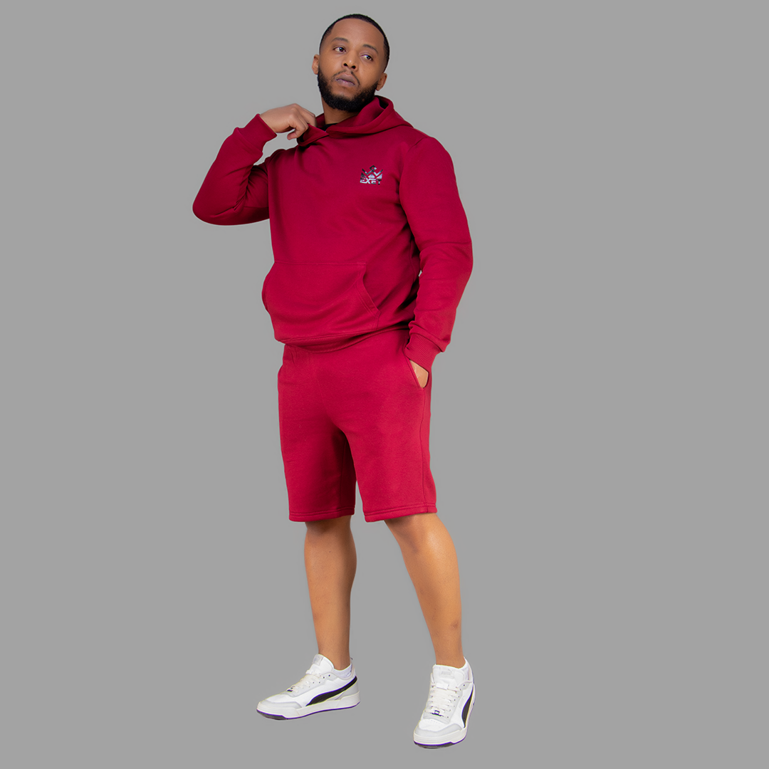 Men's Maroon Hoodie-Short Set