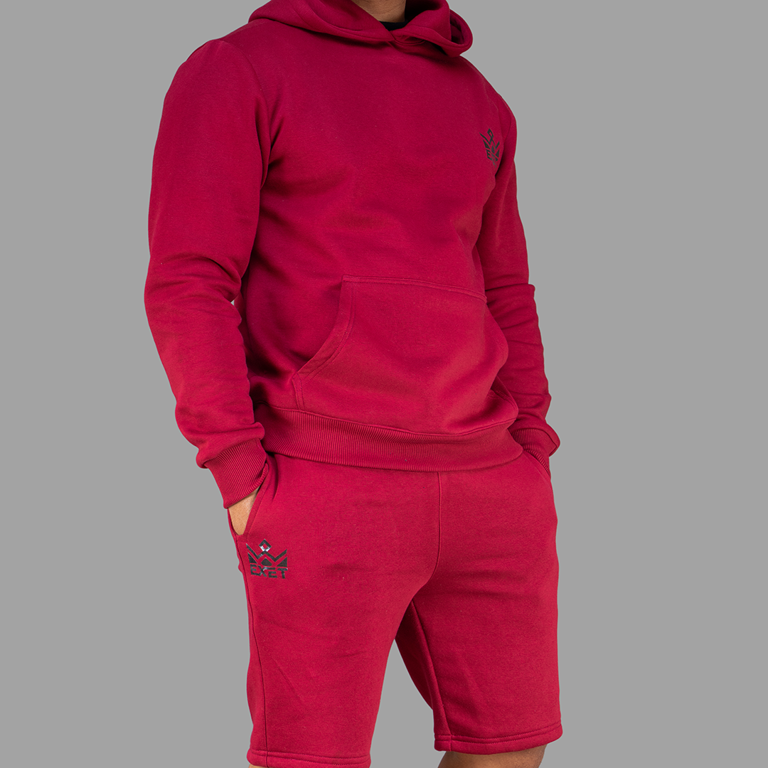 Men's Maroon Hoodie-Short Set