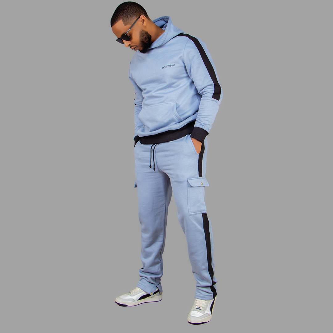 Men Sky Blue Hoodie set