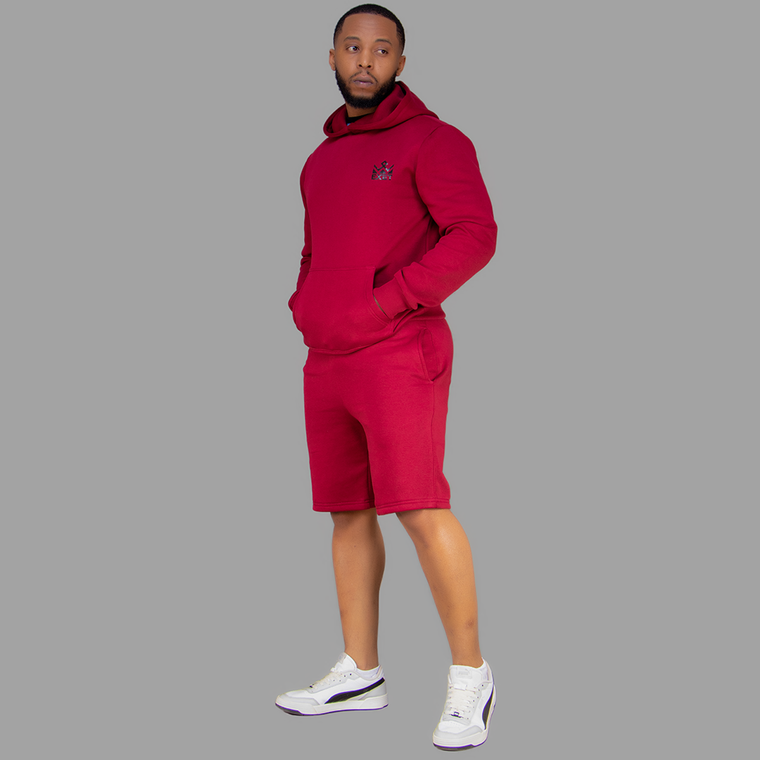 Men's Maroon Hoodie-Short Set