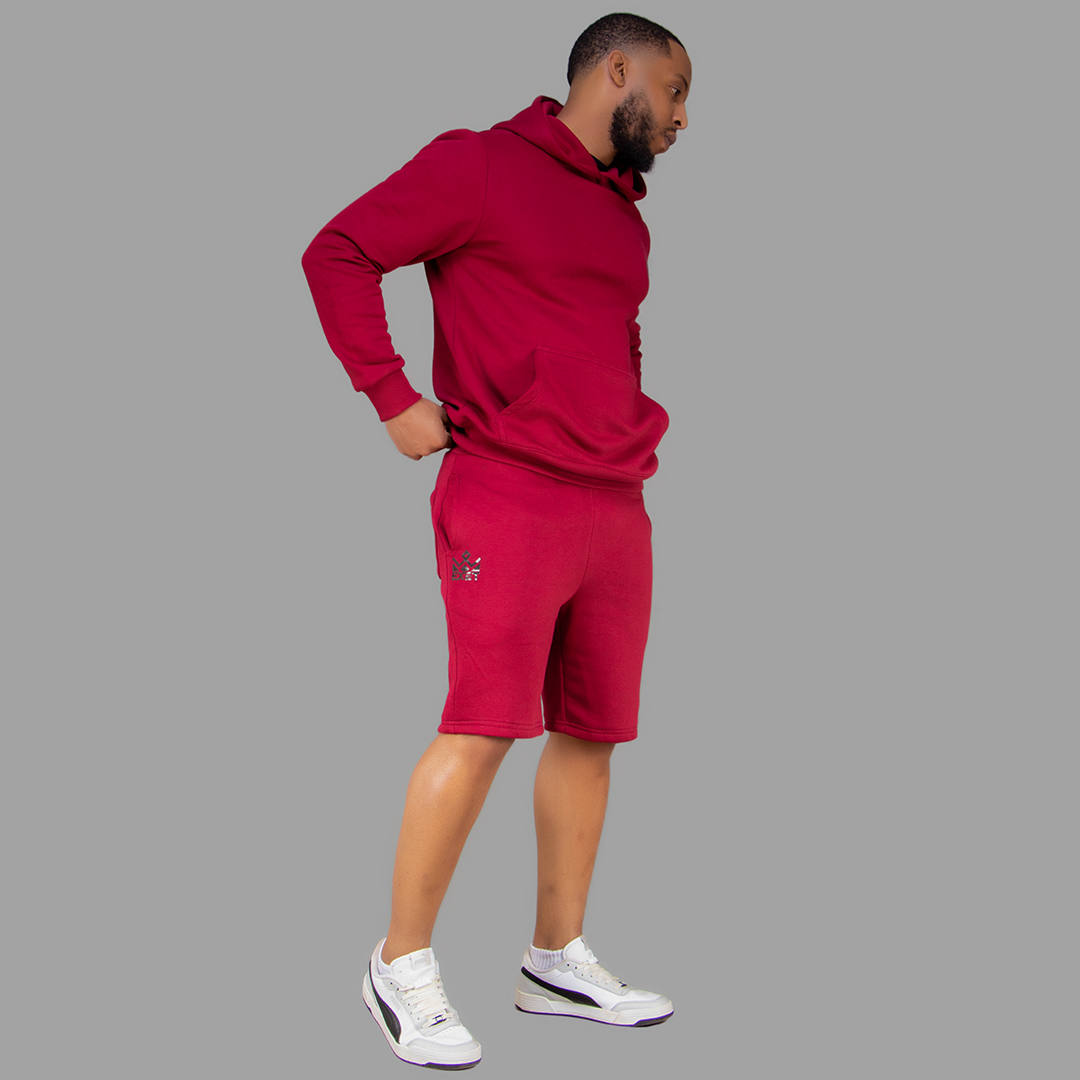 Men's Maroon Hoodie-Short Set