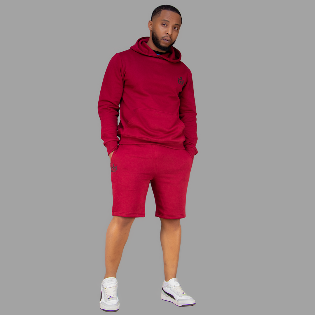 Men's Maroon Hoodie-Short Set