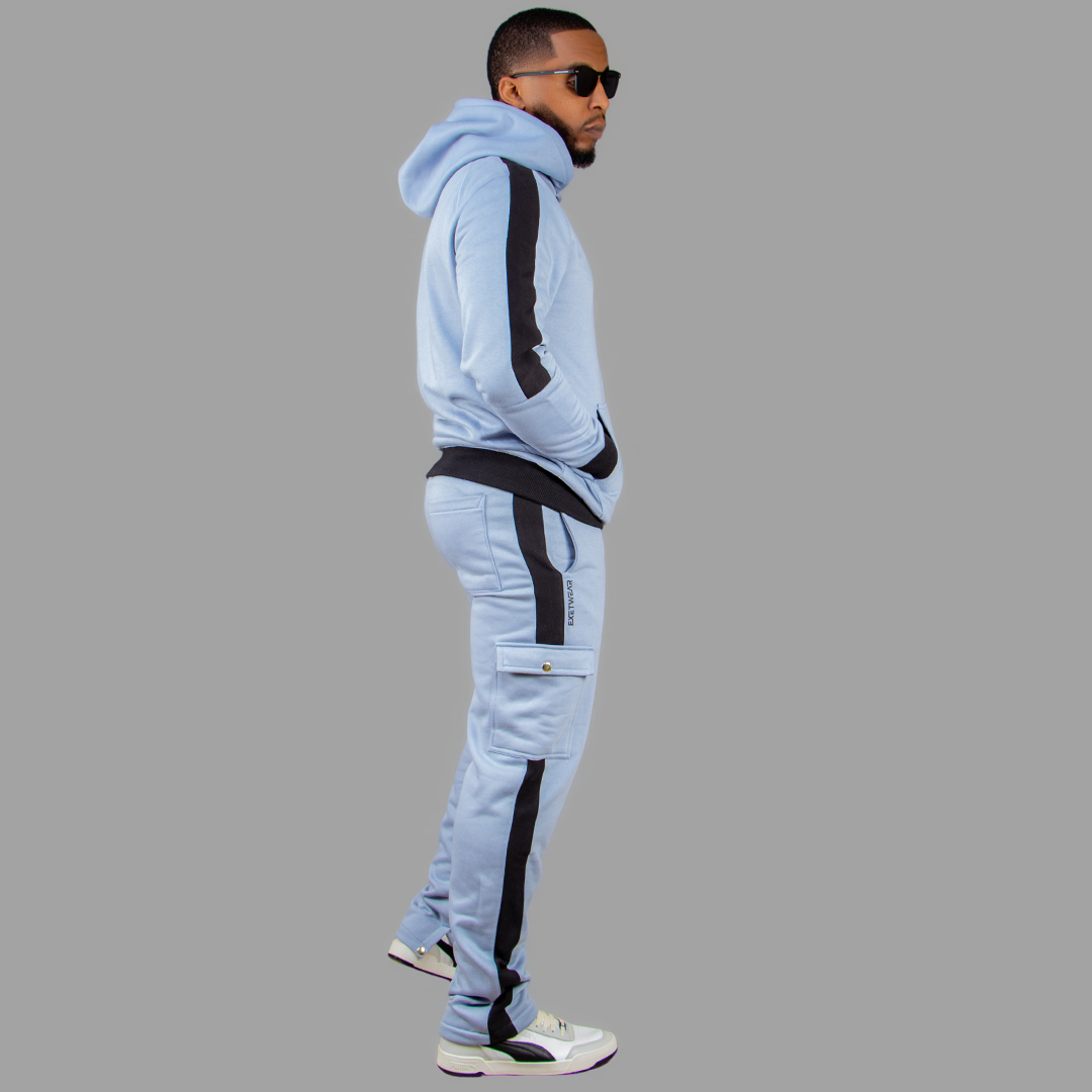 Men Sky Blue Hoodie set