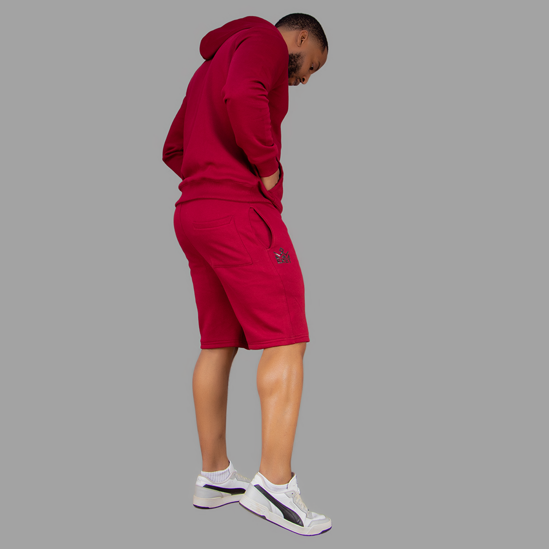 Men's Maroon Hoodie-Short Set