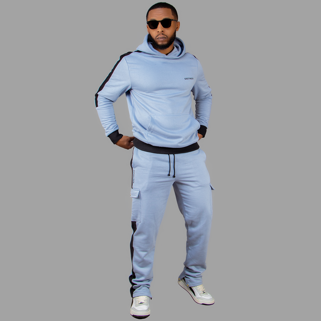 Men Sky Blue Hoodie set