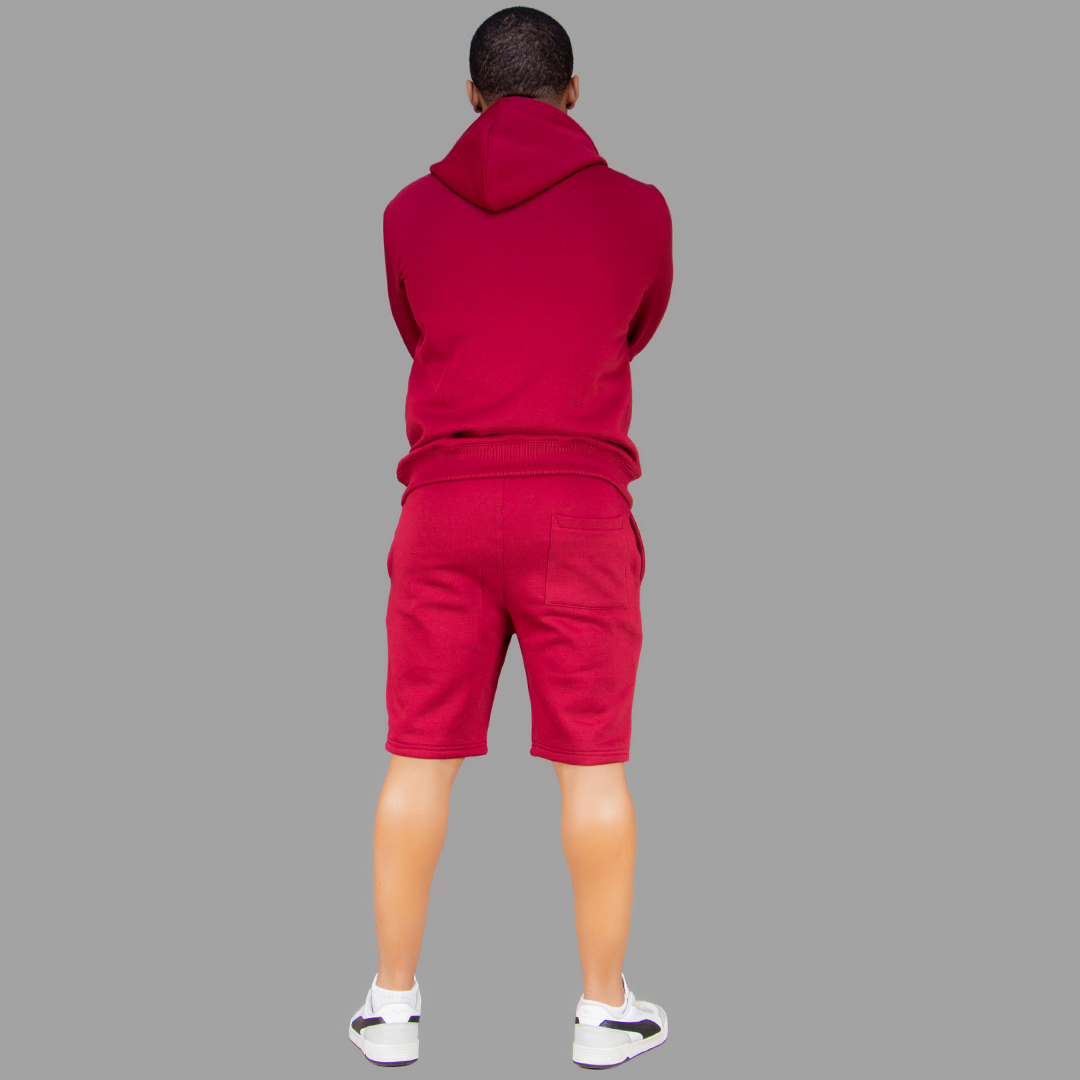 Men's Maroon Hoodie-Short Set